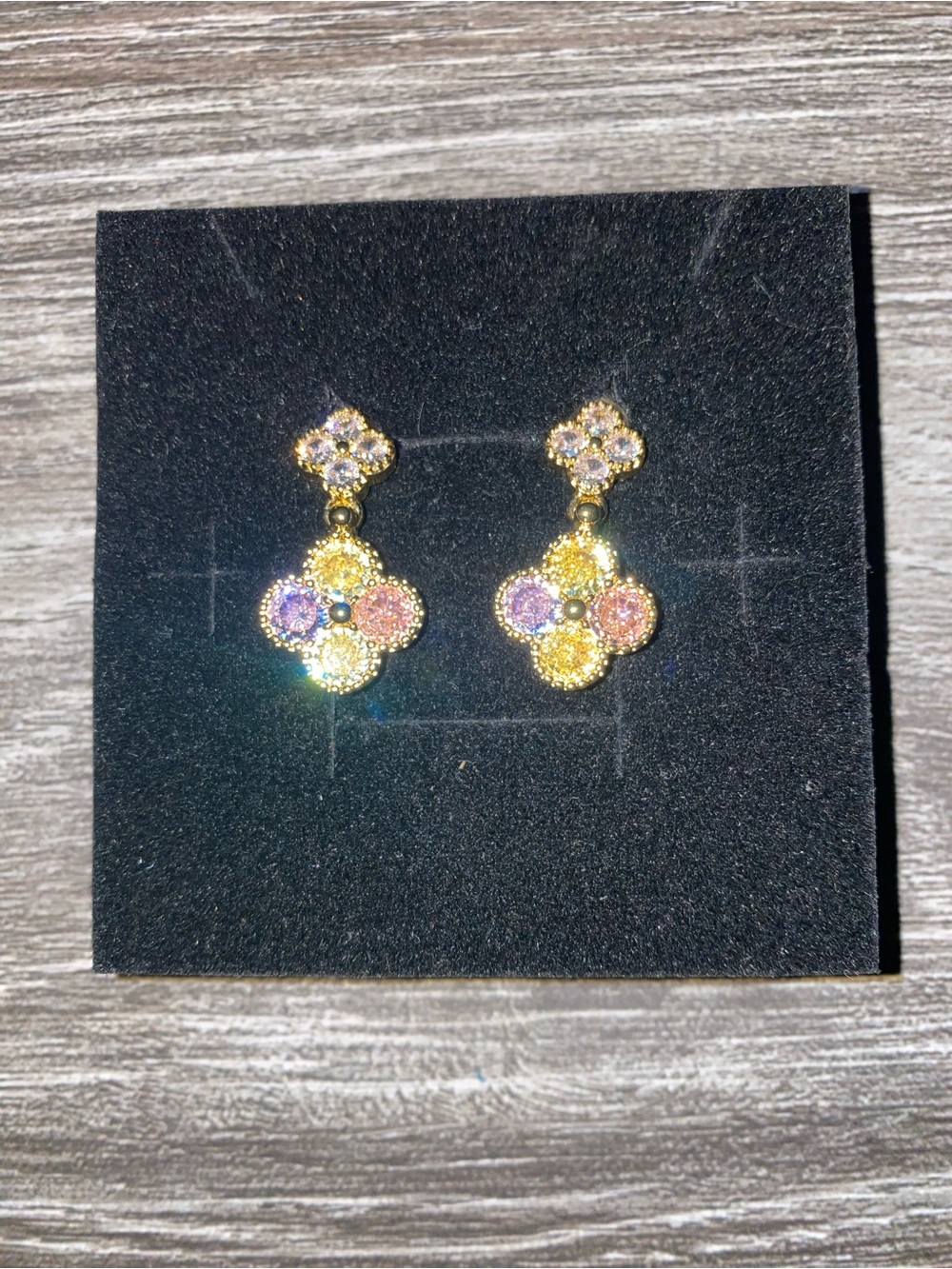 18kGold-plated Pink , Purple & Yellow Crystal Drop Earrings